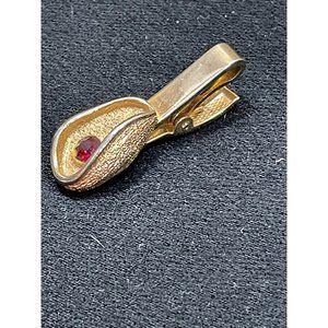 Vintage Tie Clip gold Tone With A Red Stone